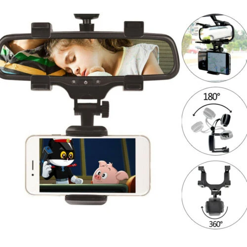 360 Degree Rearview Mirror Car Phone Holder